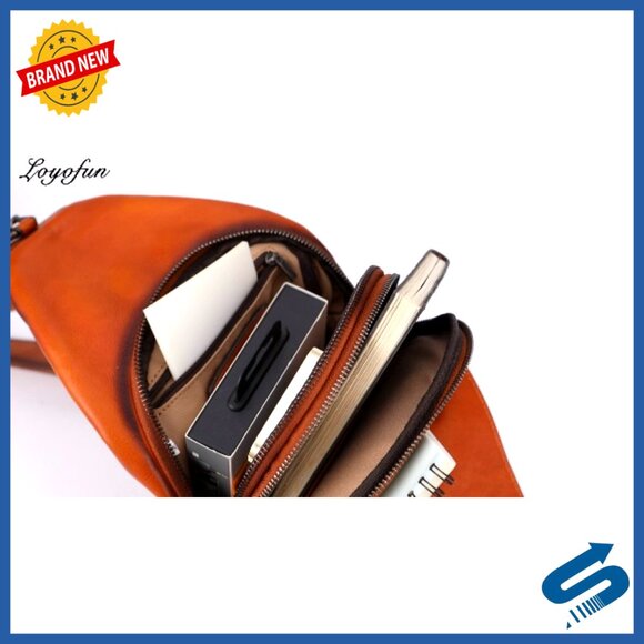 Genuine Leather Sling Backpack Crossbody Bag Adjustable Strap Travel Daypack